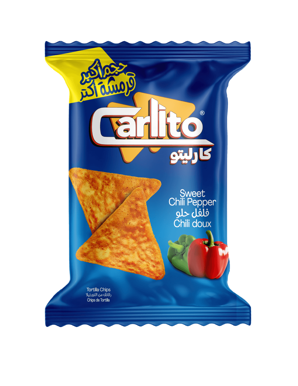 Tortilla chips with sweet chili pepper flavor (larger size)